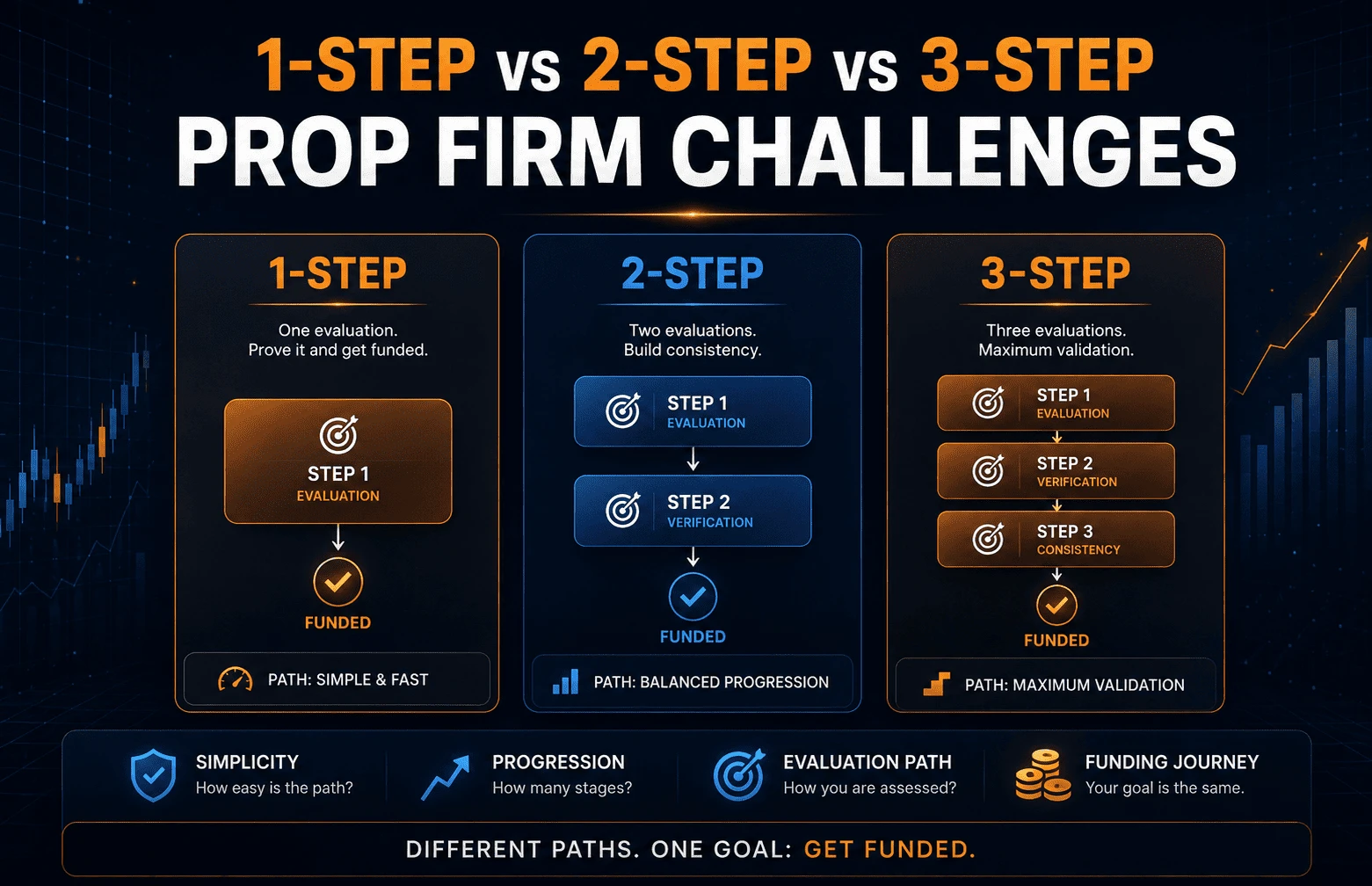 1-Step vs 2-Step vs 3-Step Prop Firm Challenges: How to Choose