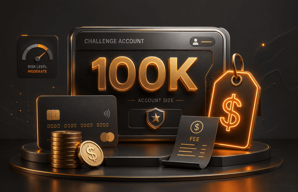 Quanto custa uma conta funded de 100K? Taxas, drawdown e payout
