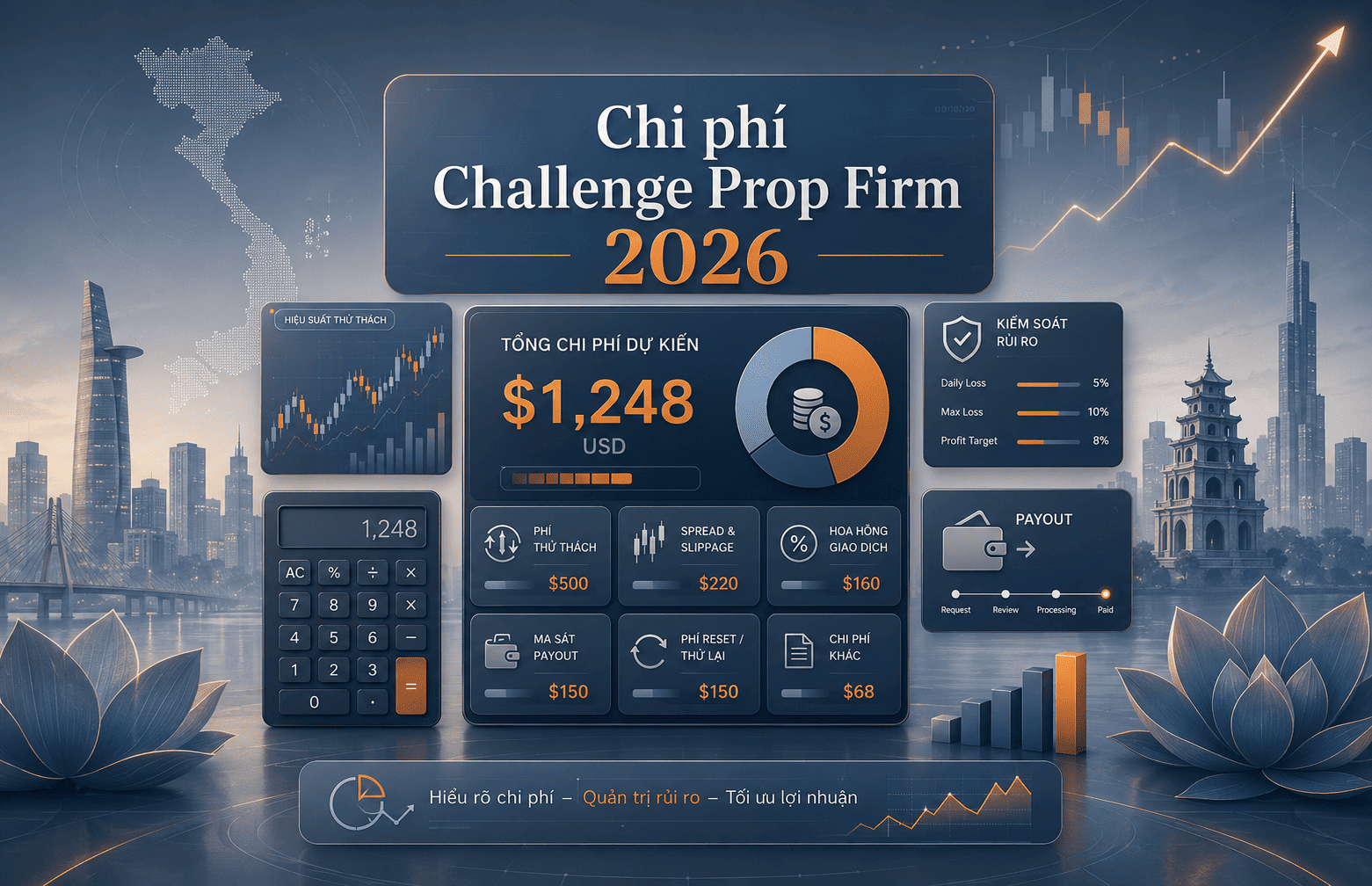 Chi phí Challenge Prop Firm 2026: Phí thật, Spread, Slippage và Payout Friction