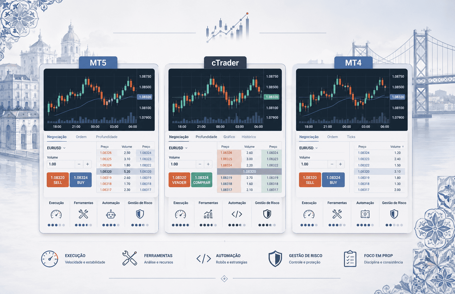 MT5 vs cTrader vs MT4 para prop trading: qué plataforma elegir